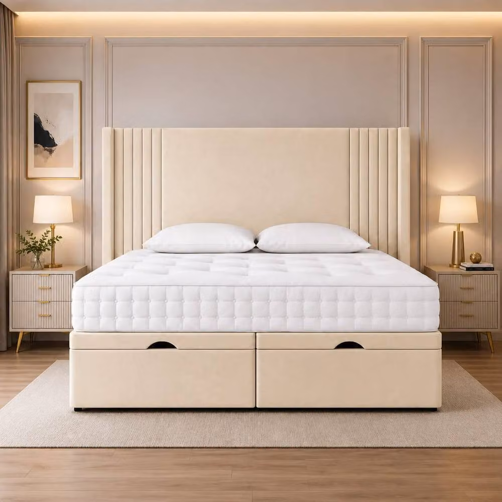 Soft Snooze Beds Oxford Winged Divan Ottoman Bed in Silver, W: 140 cm, D: 200 cm – 1
