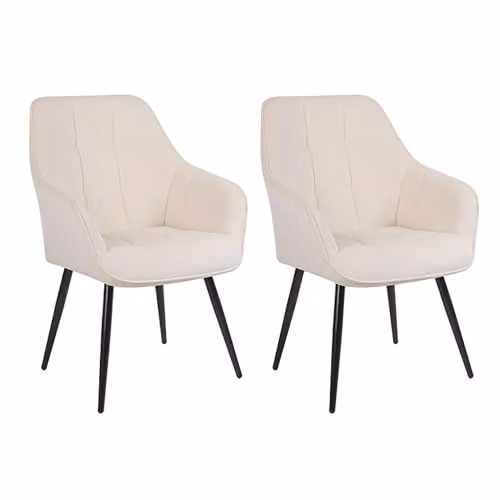 Simpa Set of 2 Cream Velvet Modern Tub Accent Dining Chairs with Armrests