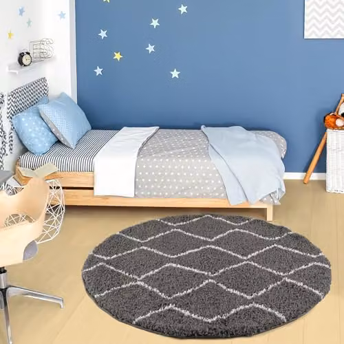 THE RUGS Moroccan Design Round Rug in Grey and White, Diameter: 120 cm – 2