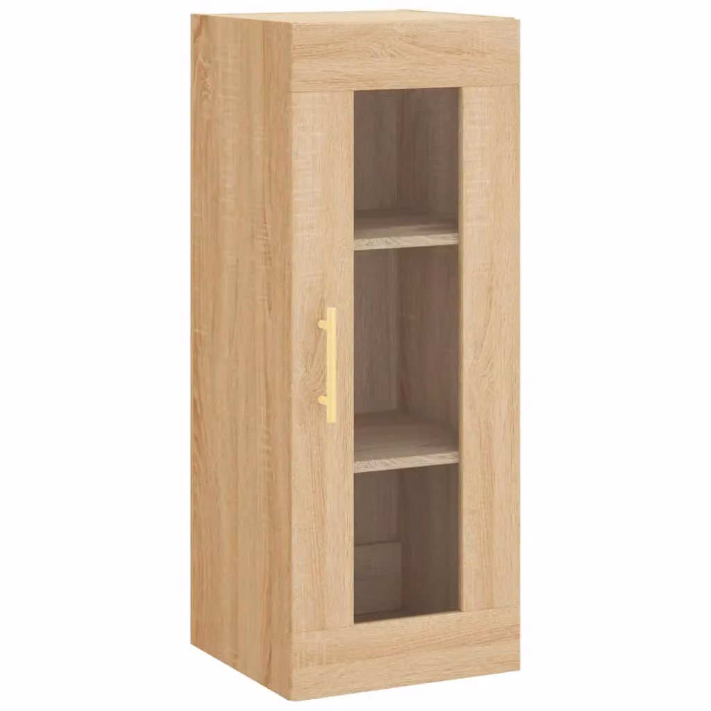 Berkfield Home Sonoma Oak Wall Mounted Cabinet with Glass Doors in Brown, W/D/H: 34.5 x 34.5 x 90 cm – 2