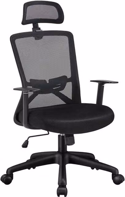 VOGREX Black Ergonomic Fabric Swivel Office Chair with Headrest and Armrests