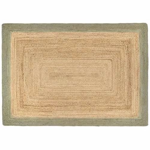 Phoenox Textiles Limited Origins Rectangular Jute Border Rug in Sage Green, W: 160 cm, L: 230 cm