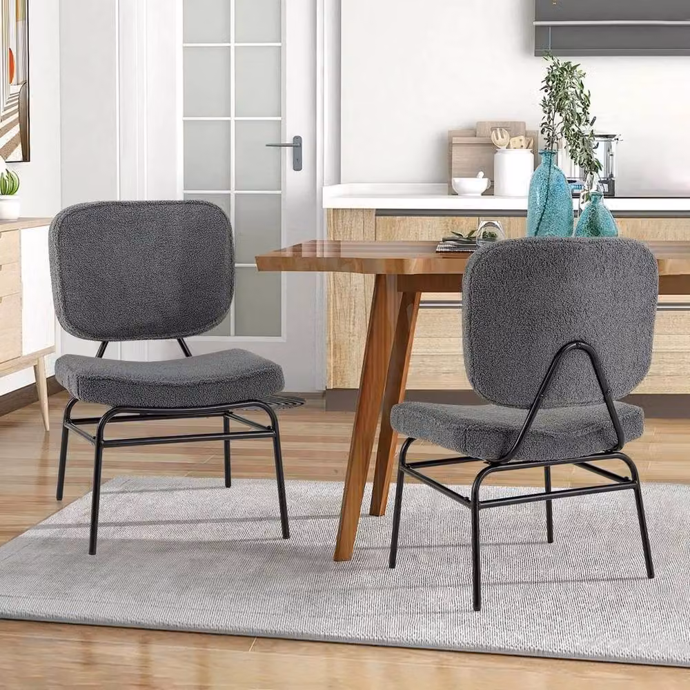 PAWNORA Grey Sherpa Upholstered Accent Chair with Armrests and Metal Frame – 3