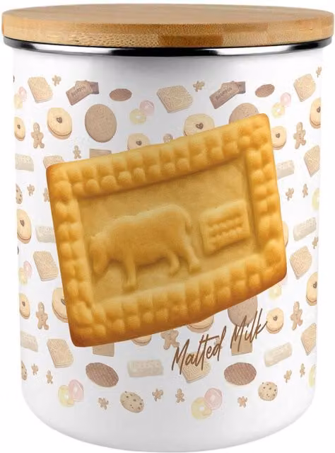 Purely Home Malted Milk Biscuits Novelty Extra Large Metal Storage Canister in Multicoloured and White