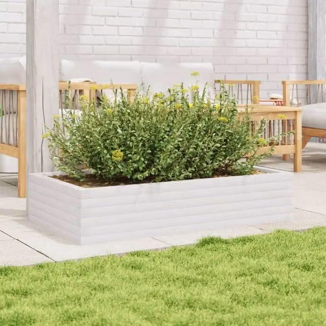 Berkfield Home Decorative Garden Planter Tub in White Solid Wood, W/D/H: 110 x 60 x 23 cm