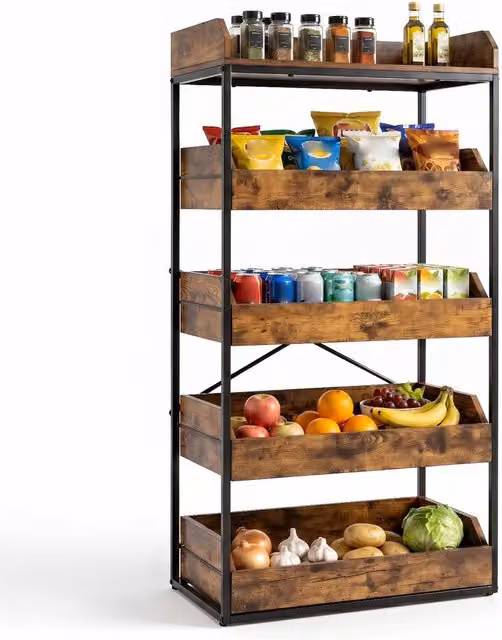 Costway 5-Tier Brown Metal Food Storage Rack and Retail Snack Display Shelf with 4 Drawers