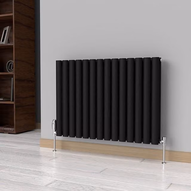 Lux Heat Oval Horizontal Coloured Radiator in Space Black, W: 78 cm, H: 60 cm