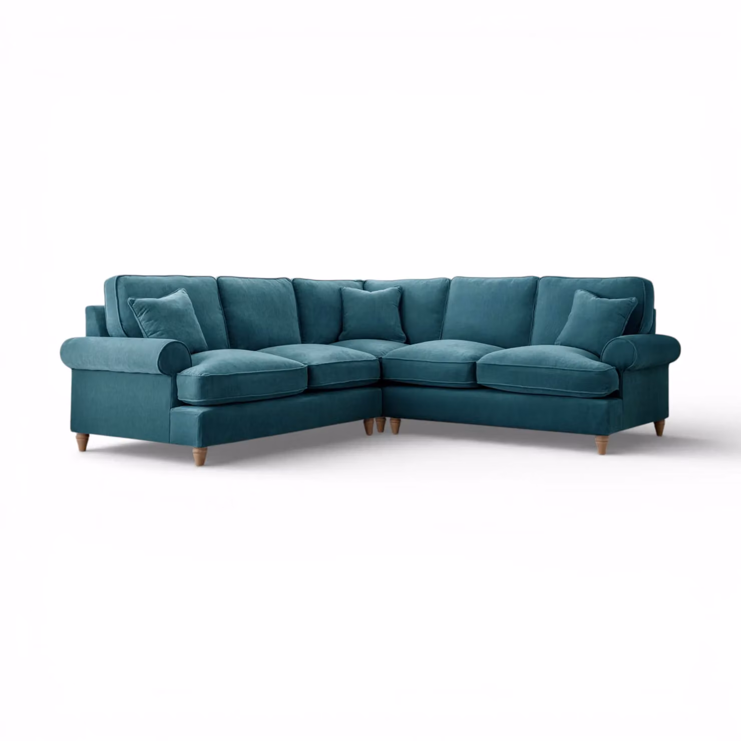 The Great Sofa Company Ezra Large Textured Velvet Corner Sofa in Emerald Green with Scroll Arms and Scatter Cushions – 2