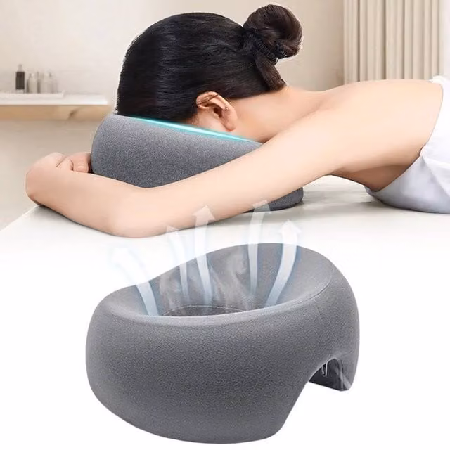 FLAVORA Grey Contoured Memory Foam Face Down Massage Pillow for Stomach Sleepers