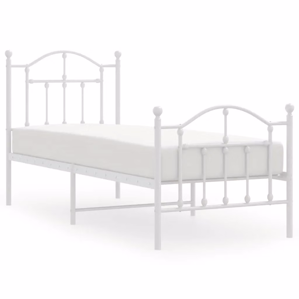 Berkfield Home Metal Bed Frame with Headboard and Footboard, White, W/D/H: 75 x 190 cm – 2