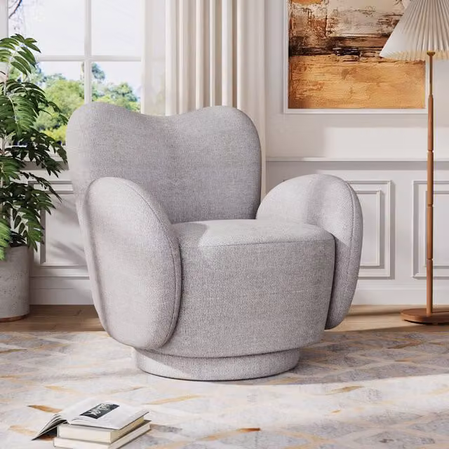Komore Grey Fabric Upholstered Swivel Armchair with Armrests