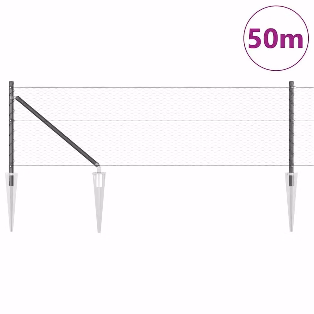 Berkfield Home Grey Powder-Coated Steel Hexagon Fence, 0.6 x 50 m – 1