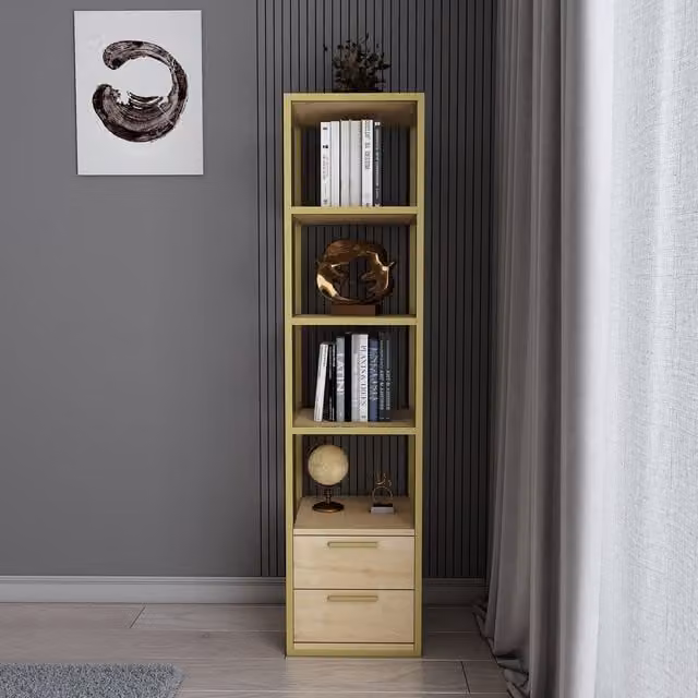 Decorotika Minimalist Wood Bookshelf in Brown and Yellow