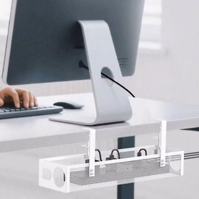 Kelvenix White Under Desk Wire Management Tray in Steel