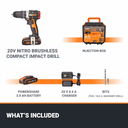 Worx WX355.1 20V Brushless Cordless Combi Impact Drill, 55Nm, Black – 6