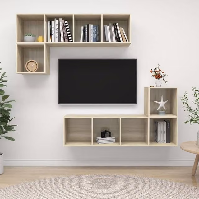 Berkfield Home 4 Piece Sonoma Oak TV Cabinet Set in Brown and Beige