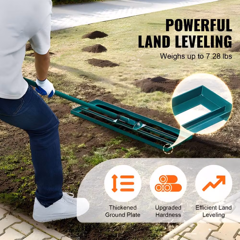 VEVOR Heavy-Duty Lawn Leveling Rake with Steel Extended Handle in Green – 3