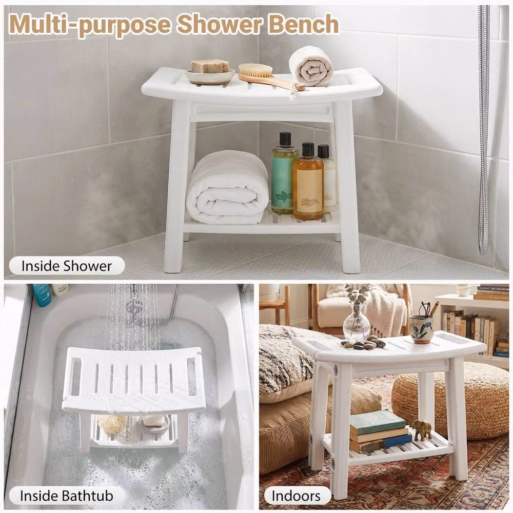 KORVIXA Waterproof White Plastic Shower Bench with Drainage Seat, W/D/H: 100 x 60 x 45 cm – 2
