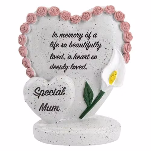 VFM e-Store Memorial Heart Flower Pot Ornament in Grey, W: 15 cm, D: 13 cm – 1