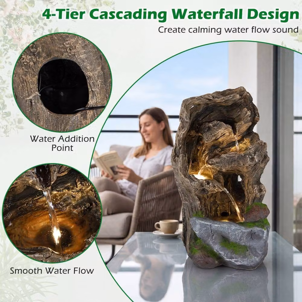 Gymax Tabletop Cascading Rock Waterfall LED Outdoor Water Fountain in Brown, W/D/H: 26.0 x 28.0 x 53.0 cm – 4