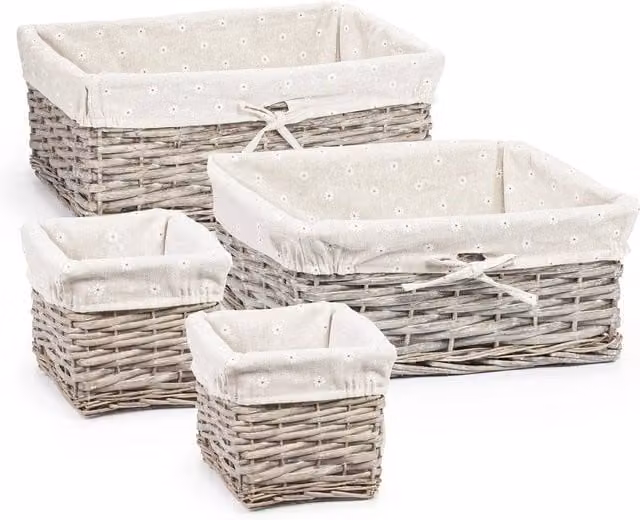 EONLION Set of 4 Rattan Gift Hamper Storage Baskets in Grey and Beige, W/D/H: 50 x 50 x 50 cm