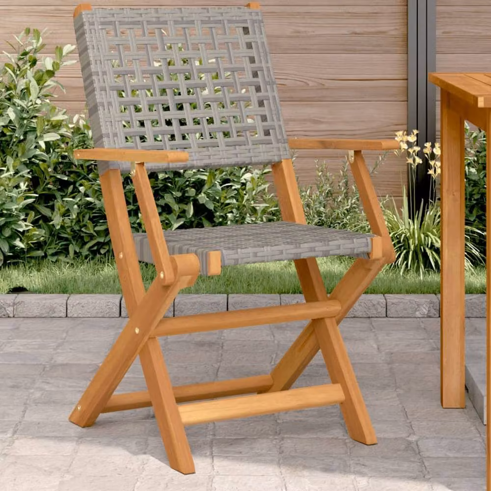 Berkfield Home Set of 2 Grey Acacia Wood and Poly Rattan Garden Chairs – 2