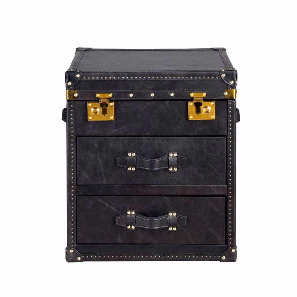 Angel Cerda Black Leather Trunk with Gold Studs, W/D/H: 55 x 50 x 62 cm – 2