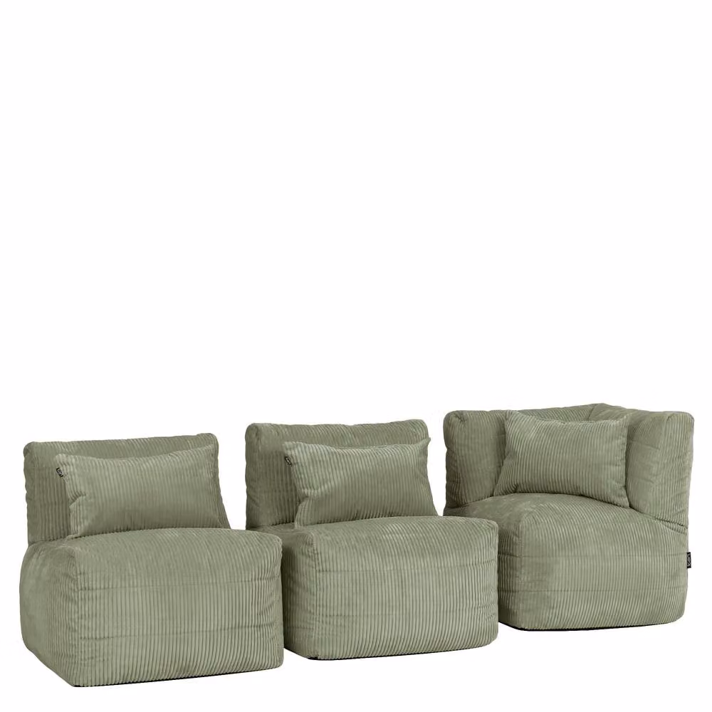icon Noa 3-Piece Bean Bag Set in Green Jumbo Cord, including 1x Corner and 2x Recliners – 2