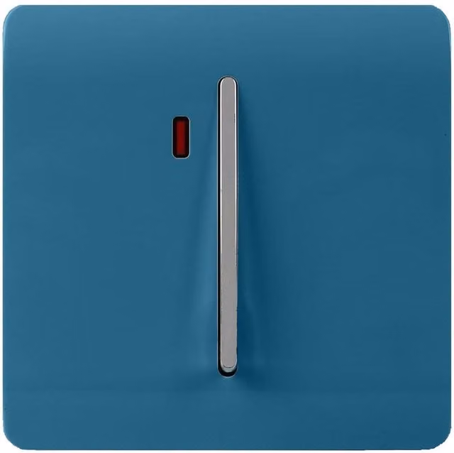 Trendi 45 A Flush Cooker Switch and Neon Insert in Ocean Blue and Chrome