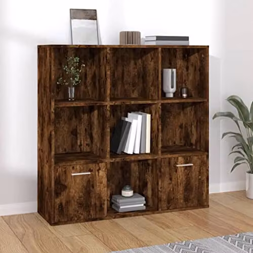 vidaXL Modern Smoked Oak Book Cabinet, Freestanding Brown Engineered Wood Book Stand with Hinged Doors and Internal Shelves for Home, Office or Living Room – 2