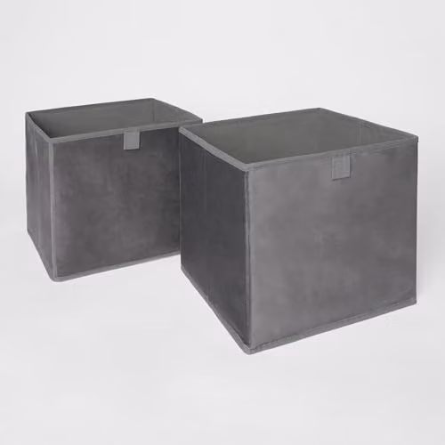 OHS Set of 2 Foldable Matte Velvet Cube Storage Boxes in Grey, W/D/H: 27.0 x 27.0 x 27.0 cm – 1