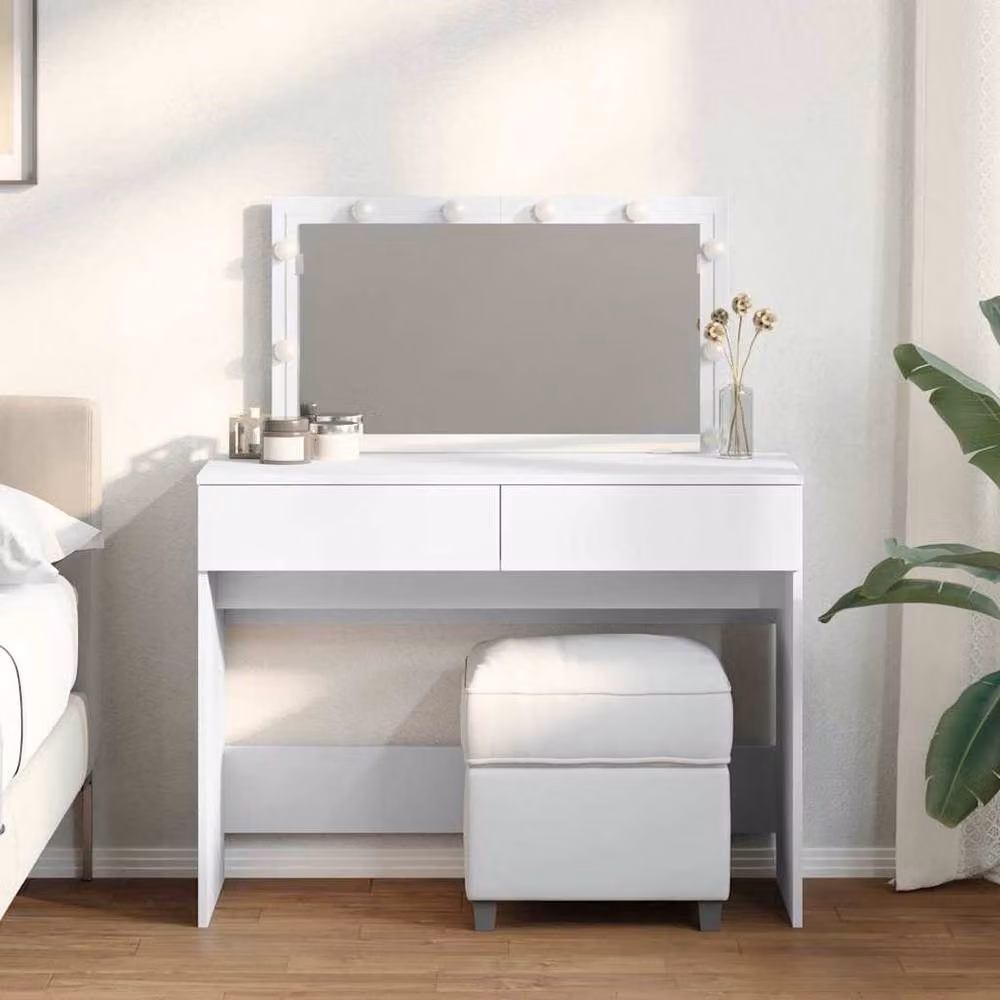 Berkfield Home Hollywood LED Dressing Table in White, W/D/H: 100 x 40 x 120 cm – 2