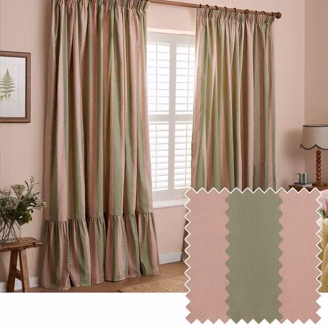Wylder Birdie Stripe Fully Lined Ruffle Pencil Pleat Curtain Pair in Multicolour, Width: 229 cm, Drop: 137 cm – 1