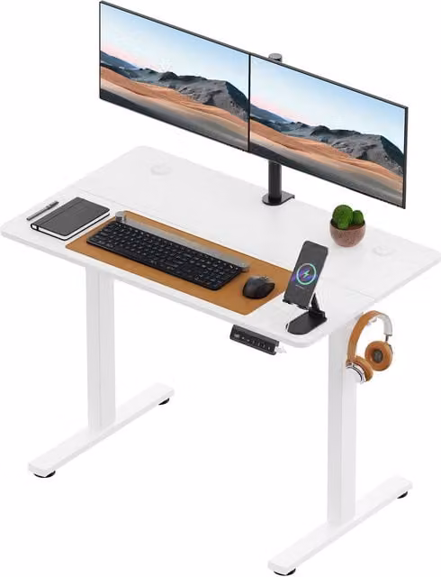VonHaus Electric Height Adjustable Standing Desk with USB-C Charging in White