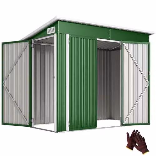 Outsunny Green Galvanised Steel Pent Garden Storage Shed with Double Doors and Side Vents, W/D/H: 234 x 132 x 185 cm – 1