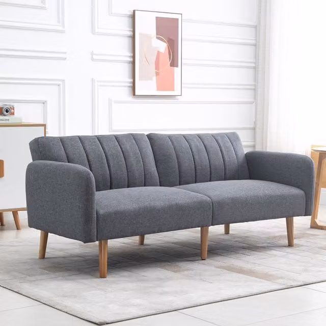 HOMCOM Two Seater Upholstered Sofa Bed with Adjustable Split Backrest and Foam Padding in Grey