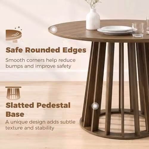 HOMCOM Modern Round Dining Table for 4 People, Brown, Diameter: 120 cm, Height: 75 cm – 4