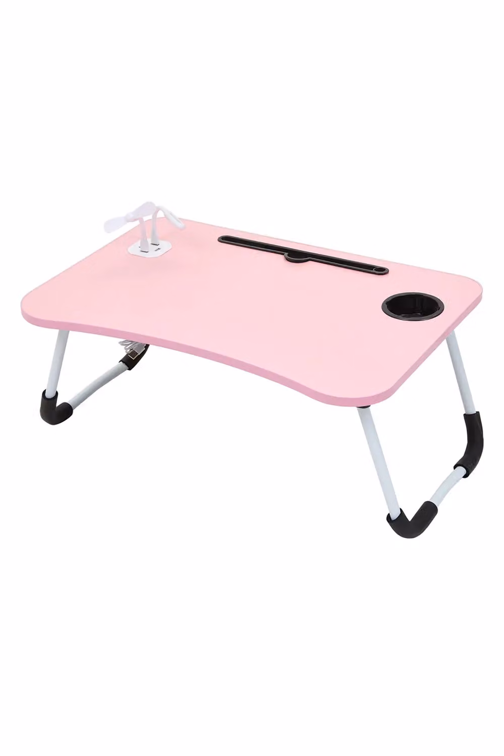 Living and Home Folding Laptop Bed Table with LED Light, Fan, 4 USB Ports, Tablet Slot and Cup Holder in Pink – 3