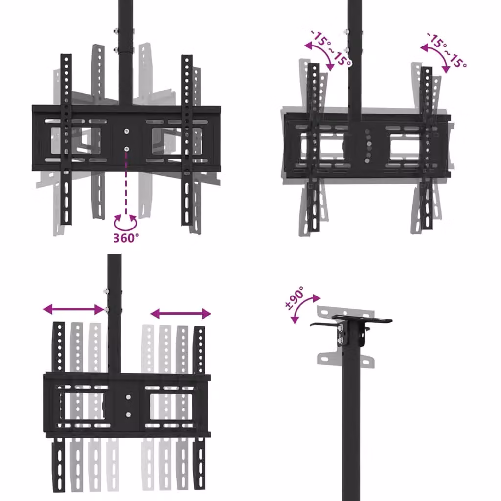 Berkfield Home Black Steel TV Ceiling Mount for 32-65 Inch Screens, Max VESA 400x400 mm, 40kg Load Capacity – 3