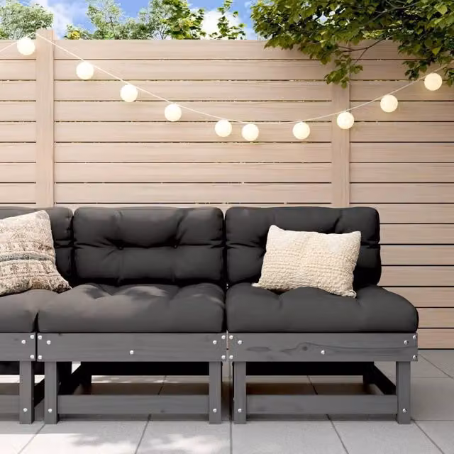 Berkfield Home Set of 2 Middle Sofas with Cushions in Grey Solid Pine Wood