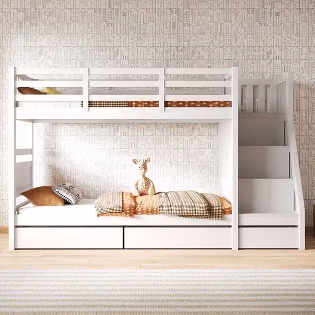 Flair Lunar Junior Bunk Bed in White with Stairs and Side Compartments
