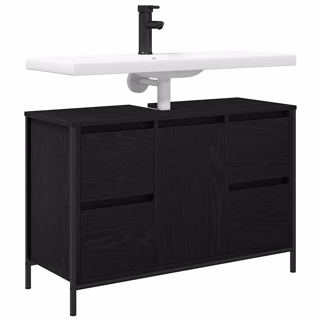Berkfield Home Black Oak Basin Cabinet with Drawers, W: 90 cm, D: 34.5 cm, H: 60 cm – 4