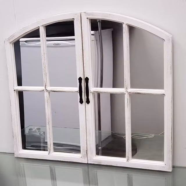 Biznest Rustic Window Style Hanging Mirror, White, W: 72 cm, H: 65 cm
