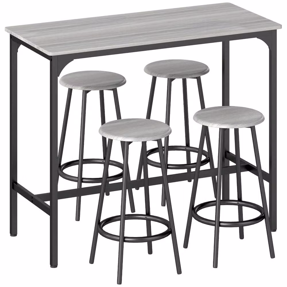 Wyld Haus Finani 5 Piece Industrial Bar Table and Stool Set in Grey and Black – 2