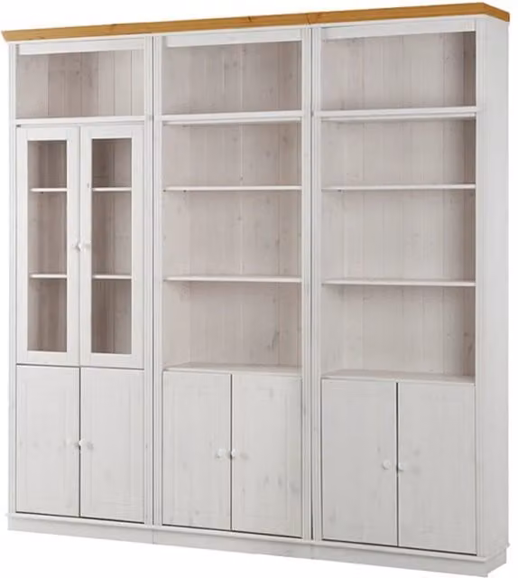 Dorel Anita 4 Wall Unit in White and Honey with Glass Doors and Display Vitrine