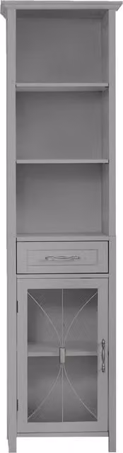 Teamson Home Grey Wooden Bathroom Cabinet with Glass Doors, Internal Drawers and Shelves