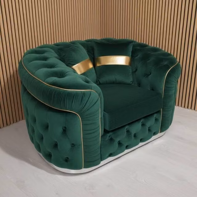 Stratus Interiors Ambassador Chesterfield Sofa in Green Velvet with Silver Trim