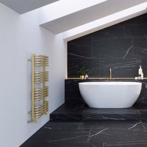 UK Radiators Crossmoor Designer Round Tube Heated Towel Rail in Brushed Brass, H: 100 cm, W: 50 cm – 2