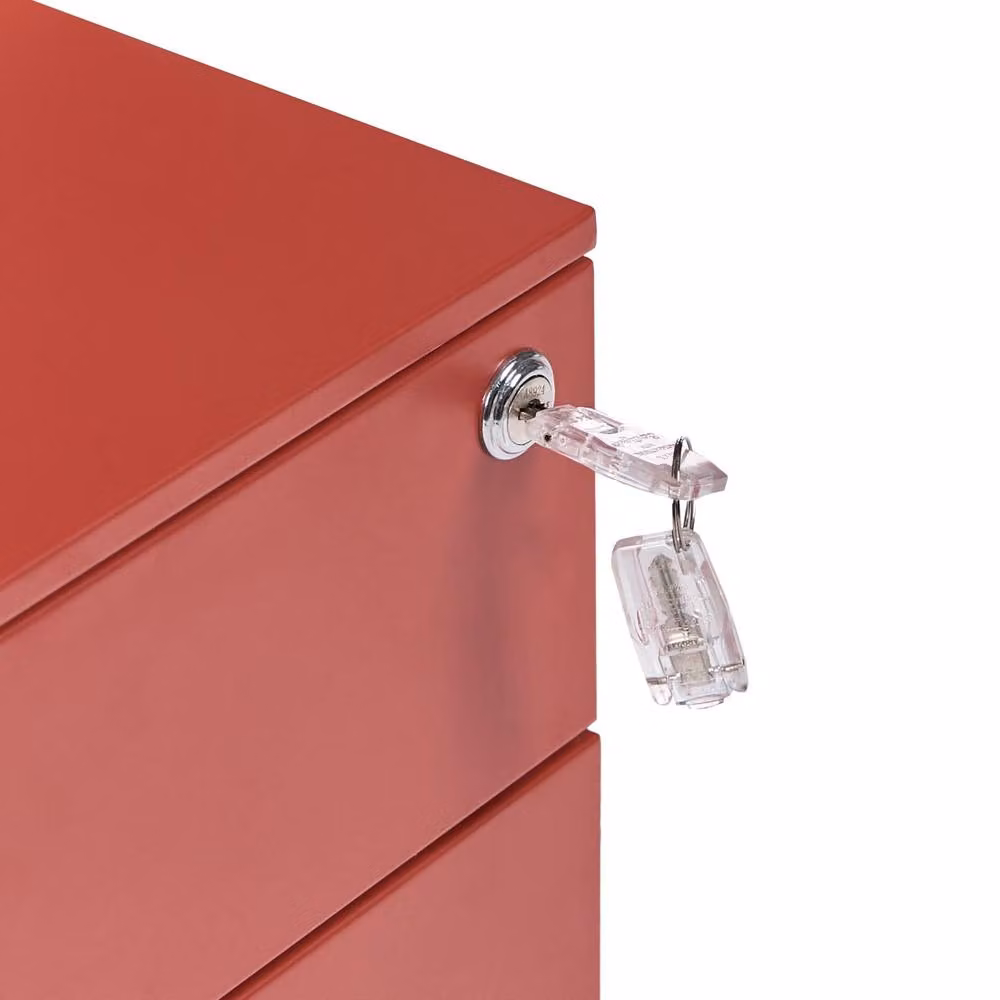 Wyld and Coco Red Steel Storage Cabinet with 3 Drawers, Key Lock and Castors – 4