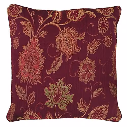 Paoletti Zurich Floral Jacquard Square Cushion in Red, W/D/H: 45 x 45 x 45 cm